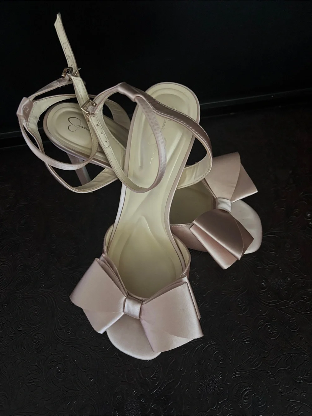 Jessica Simpson Blush Satin Bow Ankle Strap Sandals